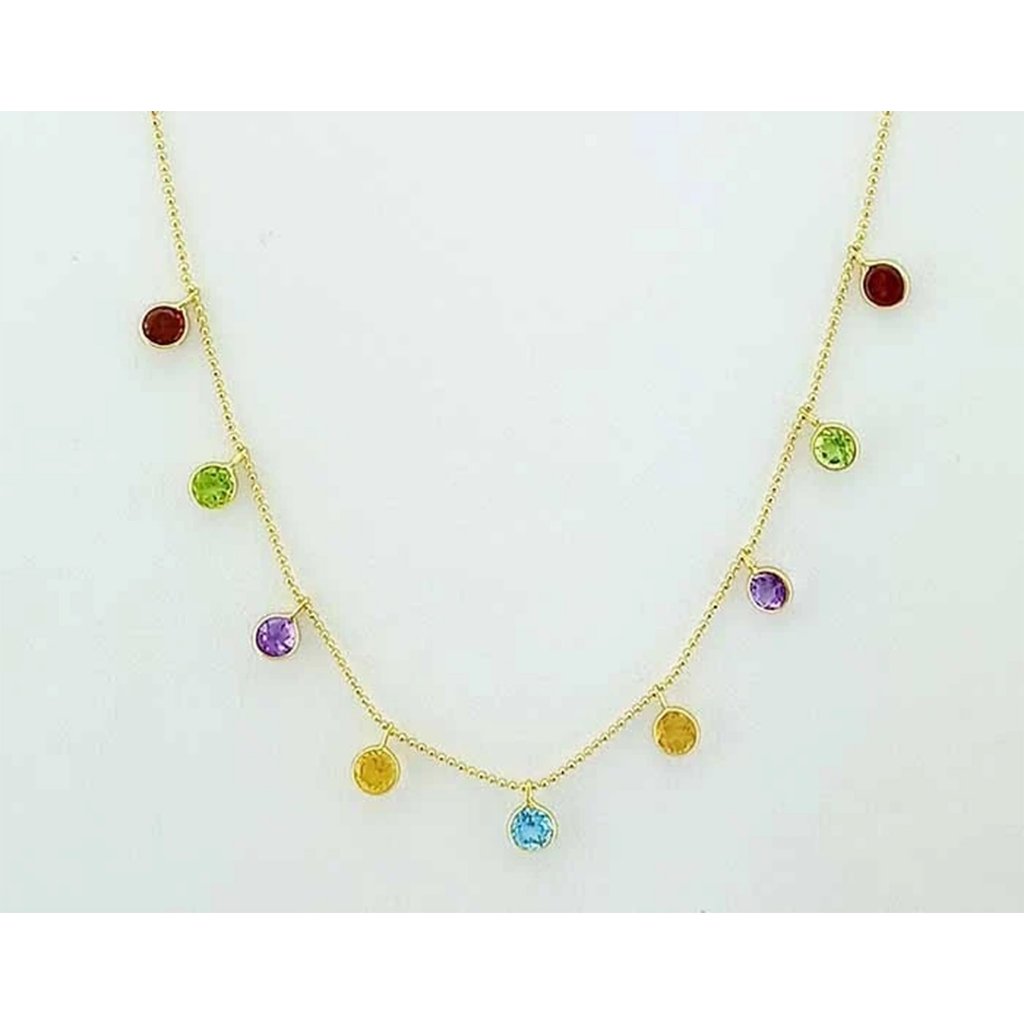 Genuine MultiGemstones Necklace Solid 14k Yellow Gold